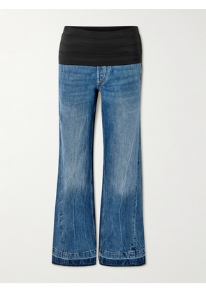 Stella McCartney - Pleated Faille-paneled Organic High-rise Straight-leg Jeans - Blue - 24,25,26,27,28,29,30,31,32,33