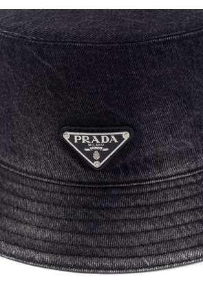 Prada triangle-logo denim bucket hat - Black