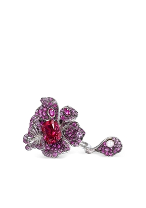 Anabela Chan 18kt white gold vermeil Ruby Peony Butterfly gemstone ring - Red