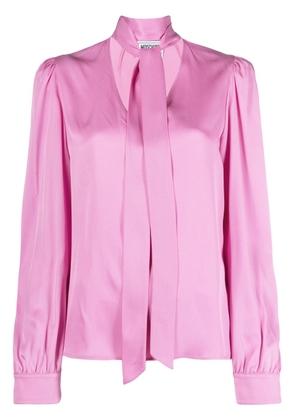 MOSCHINO JEANS pussy-bow collar satin-finish shirt - Pink