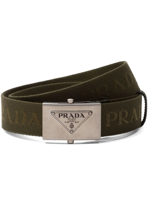 Prada logo-engraved cotton belt - Green