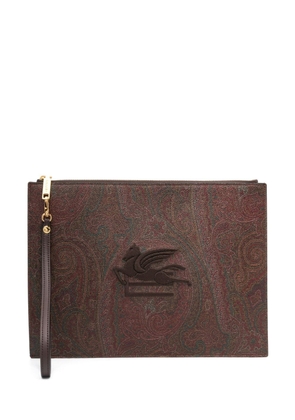 ETRO Pegaso-embroidered clutch bag - Brown