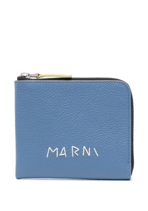 Marni embroidered-logo leather wallet - Blue