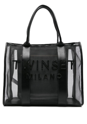 TWINSET logo-lettering mesh tote bag - Black
