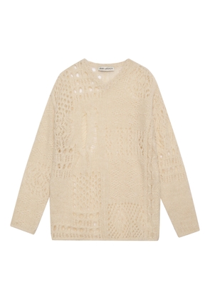 Crochet Alpaca V-Neck Crochet Sweater - Cream