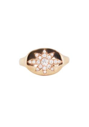 14Kt Gold And Diamond Flower Burst Signet Ring