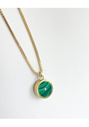 Round Malachite Inlay + Diamond Pendant Necklace