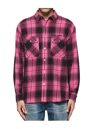 Plaid Flannel Long Sleeve Shirt - Pink