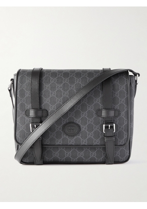 Gucci - Leather-Trimmed Monogrammed Coated-Canvas Messenger Bag - Men - Black