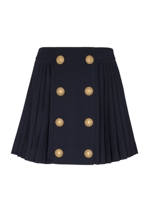 Balmain Pleated Button-Trim Mini Skirt