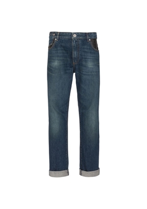 Balmain Leather-Patch Straight Jeans