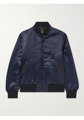 Golden Bear - Sukajan Leather-Trimmed Satin Bomber Jacket - Men - Blue - S