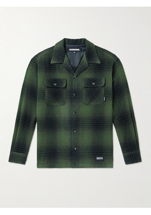 Neighborhood - Convertible-Collar Checked Wool-Blend Shirt - Men - Green - M