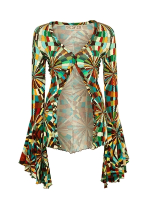 SIEDRÉS - Hailey Ruffled Kaleidoscope-Print Knit Shirt - Multi - M - Moda Operandi