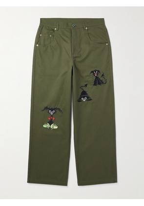 Brain Dead - Straight-Leg Embroidered Cotton-Twill Trousers - Men - Green - UK/US 28