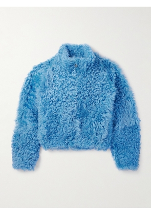 ERL - Leather-Trimmed Shearling Jacket - Men - Blue - M