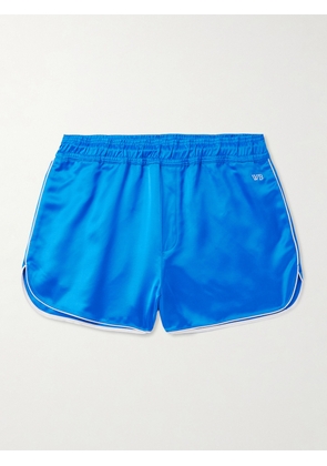 Wales Bonner - Straight-Leg Logo-Embroidered Satin Shorts - Men - Blue - IT 44