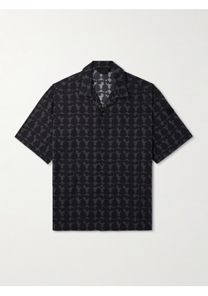 Moncler - Camp-Collar Logo-Print Cotton-Poplin Shirt - Men - Black - XS