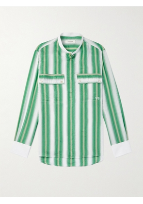 Wales Bonner - Cadence Grandad-Collar Poplin-Trimmed Striped Woven Shirt - Men - Green - IT 44