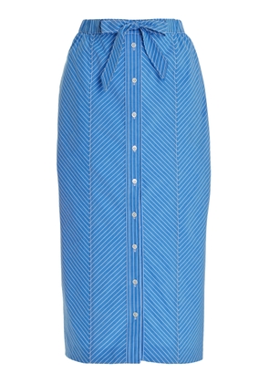 Carolina Herrera - Tie-Detailed Cotton Midi Pencil Skirt - Blue - US 10 - Moda Operandi