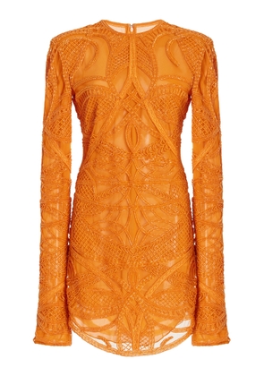 Cucculelli Shaheen - Lock And Key Beaded Tulle Mini Dress - Orange - US 0 - Moda Operandi