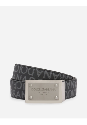 Dolce & Gabbana Coated Jacquard Belt With Logo Tag - Man Belts Black Fabric 80