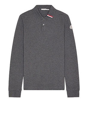 Moncler Long Sleeve Polo in Charcoal - Charcoal. Size S (also in ).