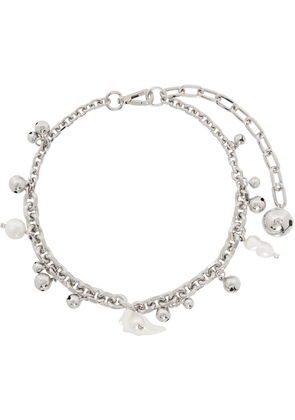 Simone Rocha Silver Bell Charm & Pearl Chain Necklace