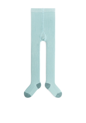 Colour Contrast Rib Tights - Turquoise