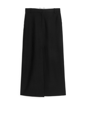 Long Wool-Blend Skirt - Black