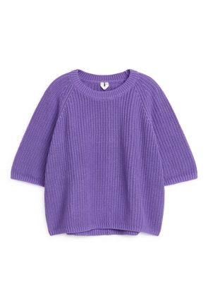 Rib-Knit Short-Sleeve Top - Purple