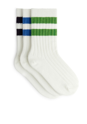 Rib Knit Socks Set of 3 - Blue