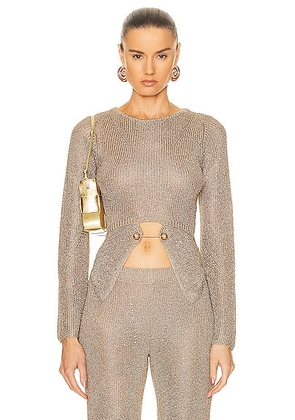 Cult Gaia Ramsey Long Sleeve Knit Top in Champagne - Brown. Size S (also in ).