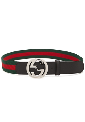 Gucci Signature-striped Webbing Belt - Black