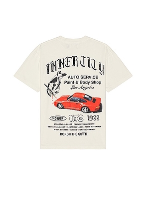 Honor The Gift Inner City Auto Service Short Sleeve Tee in Bone - Ivory. Size S (also in L, M, XL/1X).
