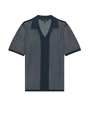 Rag & Bone Harvey Knit Camp Shirt in Blue - Blue. Size L (also in M, S, XL).