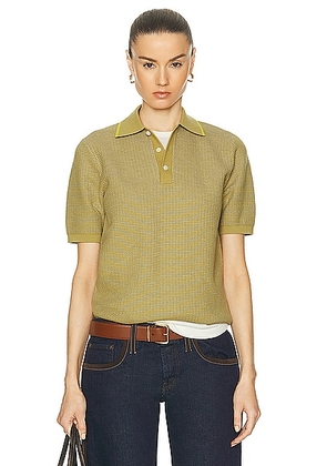 Guest In Residence Textured Polo in Olive  Stone  & Citrine - Green. Size XL/1X (also in L).