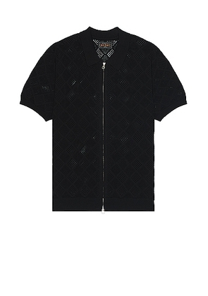 Beams Plus Zip Knit Polo Mesh in Black - Black. Size L (also in M, S, XL/1X).