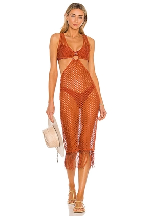 Camila Coelho Landry Midi Dress in Rust. Size M, XL, XS, XXS.