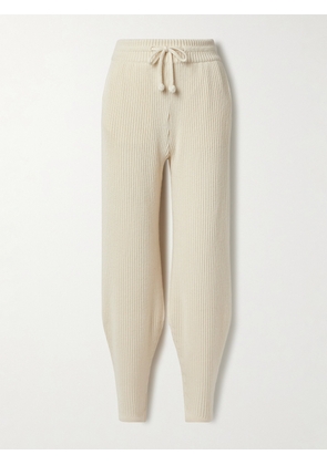 Loro Piana - Ribbed Silk And Cashmere-blend Tapered Track Pants - Cream - small,medium,large