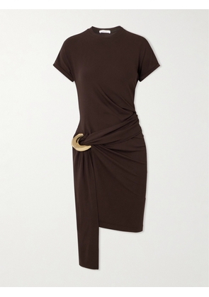 Ferragamo - Embellished Draped Stretch-jersey Mini Dress - Brown - IT36,IT38,IT40,IT42,IT44,IT46,IT48