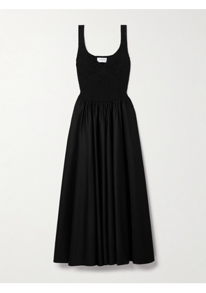 La Ligne - Shirred Cotton-sateen Midi Dress - Black - x small,small,medium,large,x large