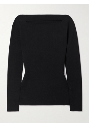 Another Tomorrow - + Net Sustain Cutout Knitted Top - Black - x small,small,medium,large,x large