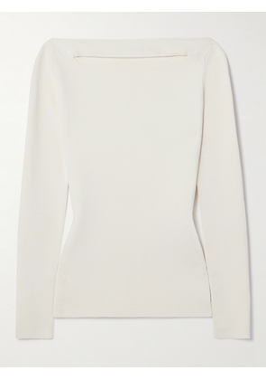 Another Tomorrow - + Net Sustain Cutout Knitted Top - Off-white - x small,small,medium,large,x large