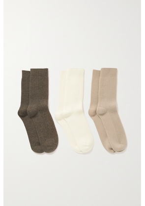 Arch4 - Set Of Three Lucia Ribbed Cashmere Socks - Neutrals - One size