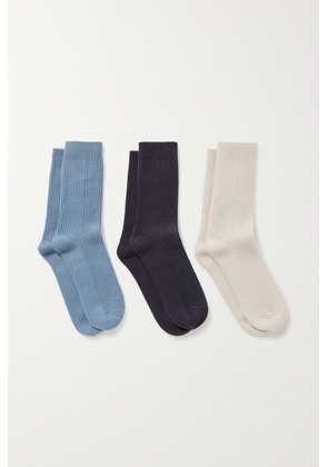 Arch4 - Set Of Three Lucia Ribbed Cashmere Socks - Blue - One size
