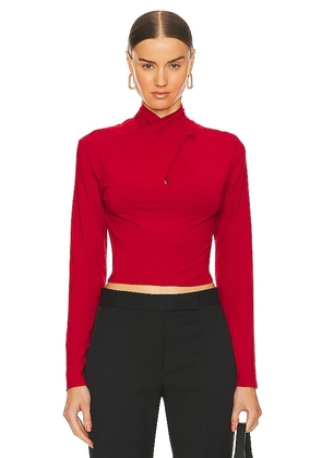 Bobi Long Sleeve Cropped Tee in Red. Size S.