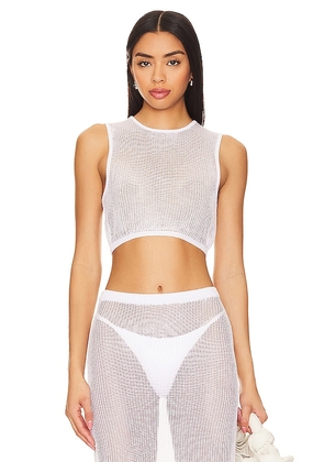 Camila Coelho Anette Sheer Top in White. Size M, S, XL, XS.