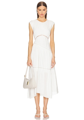 FRAME Gathered Seam Lace Inset Dress in White. Size L.