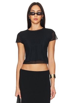 Indah Titi Solid Lined Mesh Baby Tee in Black. Size S, XS.